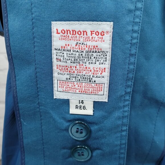 VTG London Fog Maincoats Blue Belt Thinsulate Zip Liner Overcoat Trench USA 14R - Picture 4 of 16